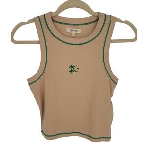 Madewell New! Paradise Palm Graphic Supima Rib Crop Tank Tan Green Summer XXS